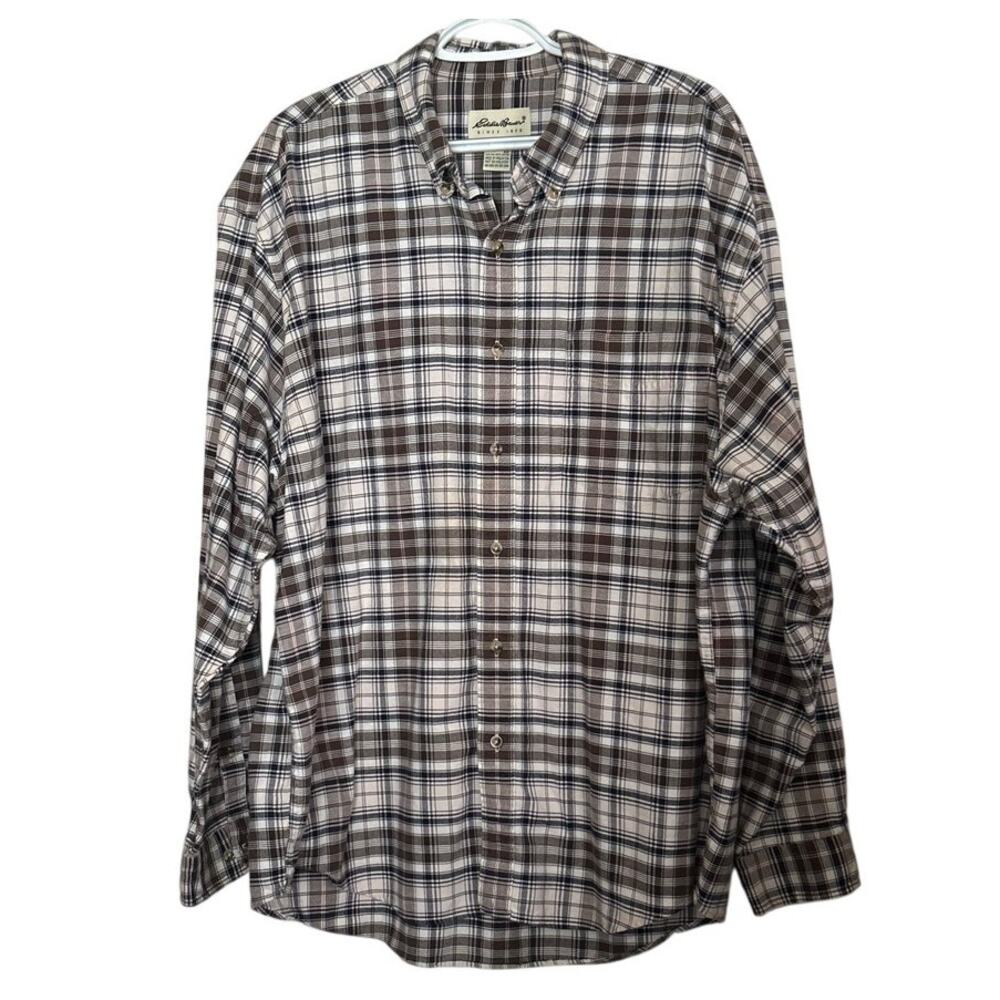 Eddie Bauer Men's Blue Brown Long Sleeve Button Down Shirt Regular Size XL